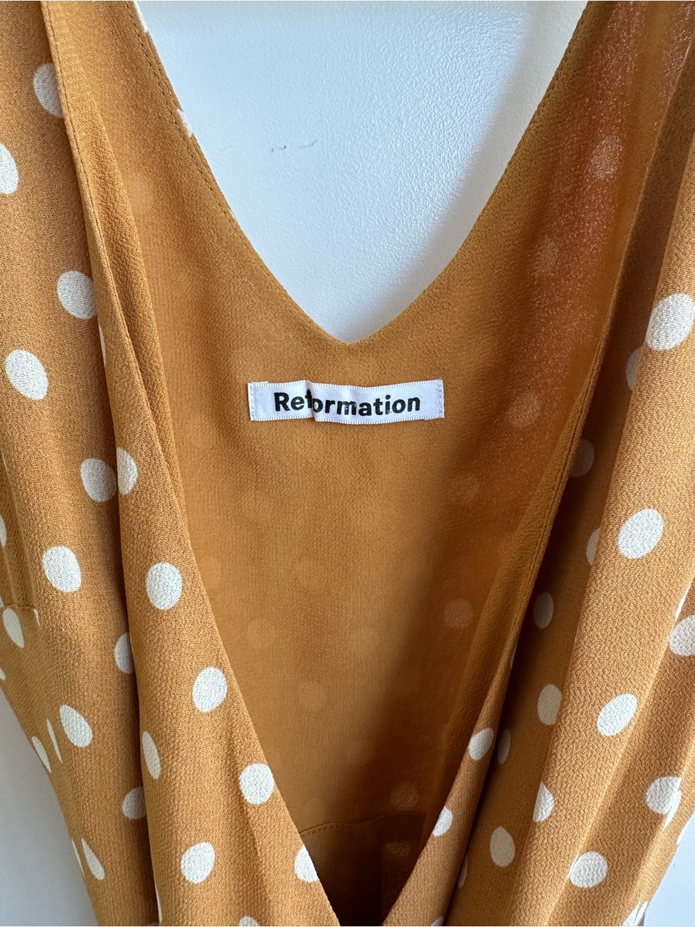 Reformation Mustard Yellow Polka Dot Wrap Mini Dress - size XS - Picture 2 of 6